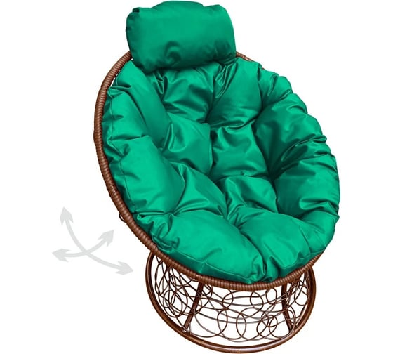Изображение товара Кресло M-GROUP ПАПАСАН пружинка мини с ротангом коричневое, зелёная подушка 12090204
