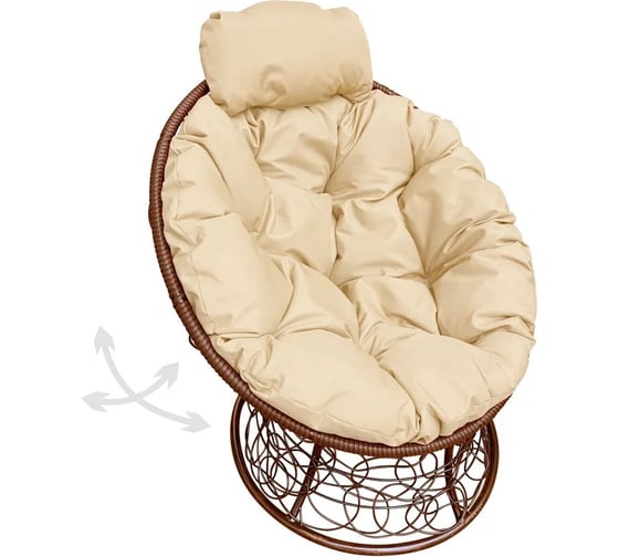 Изображение товара Кресло M-GROUP ПАПАСАН пружинка мини с ротангом коричневое, бежевая подушка 12090201