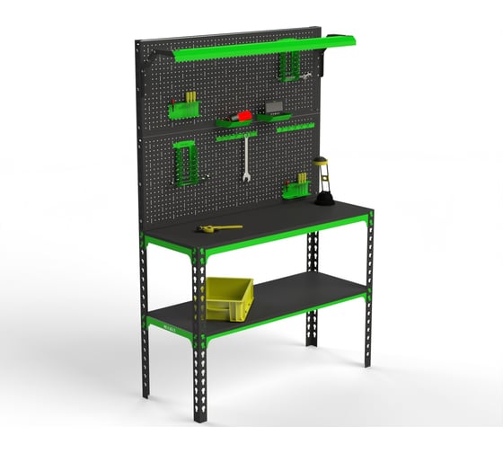 Изображение товара Верстак ООО Металекс 950x1400x400 мм, одна полка + двойная перфопанель с комплектом освещения 111335