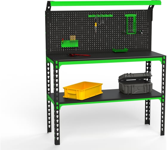 Изображение товара Верстак ООО Металекс серия SUN 950x1100x600 мм, одна полка + перфопанель с комплектом освещения 111377
