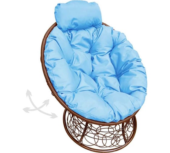 Изображение товара Кресло M-GROUP ПАПАСАН пружинка мини с ротангом коричневое, голубая подушка 12090203