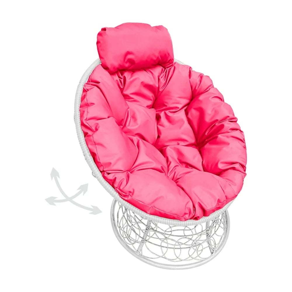 Изображение товара Кресло М-GROUP ПАПАСАН пружинка мини с ротангом и подушкой белое и розовая