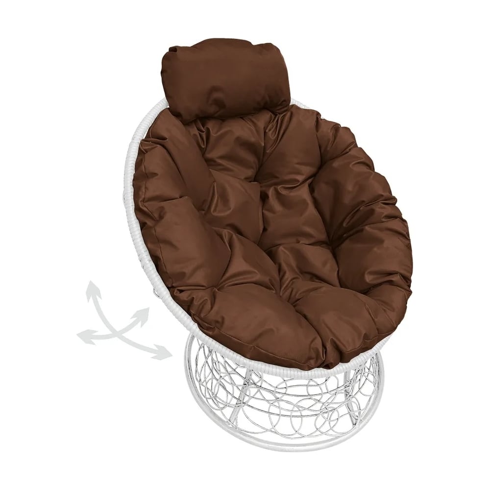 Изображение товара Кресло M-GROUP ПАПАСАН с пружинкой мини ротанг белое коричневая подушка