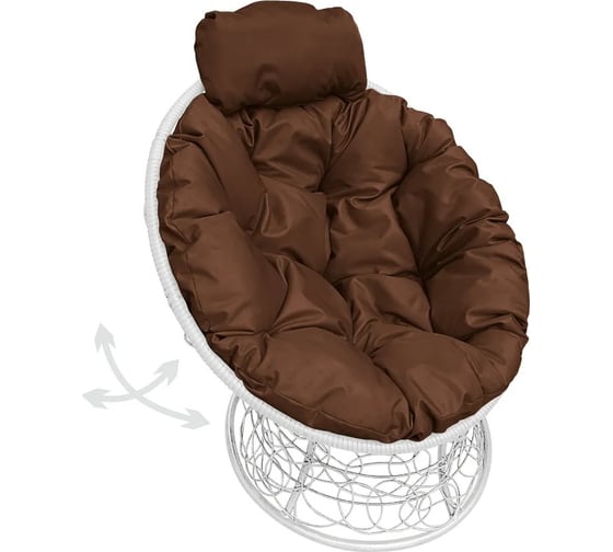 Изображение товара Кресло M-GROUP ПАПАСАН пружинка мини с ротангом белое, коричневая подушка 12090105