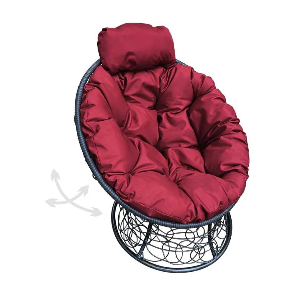 Изображение товара Кресло M-GROUP ПАПАСАН с пружинкой мини, ротангом и бордовой подушкой