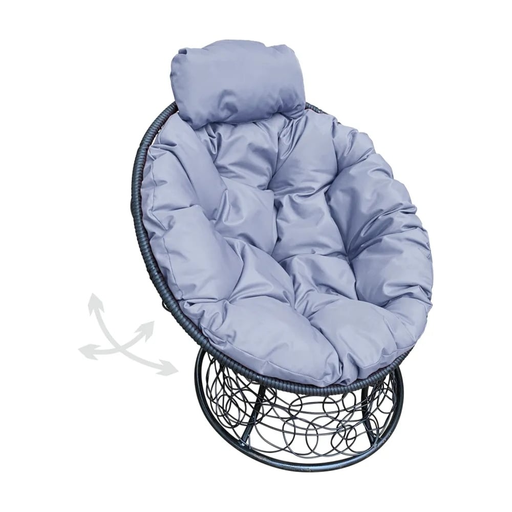 Изображение товара Кресло M-GROUP ПАПАСАН пружинка мини с ротангом черное с серой подушкой