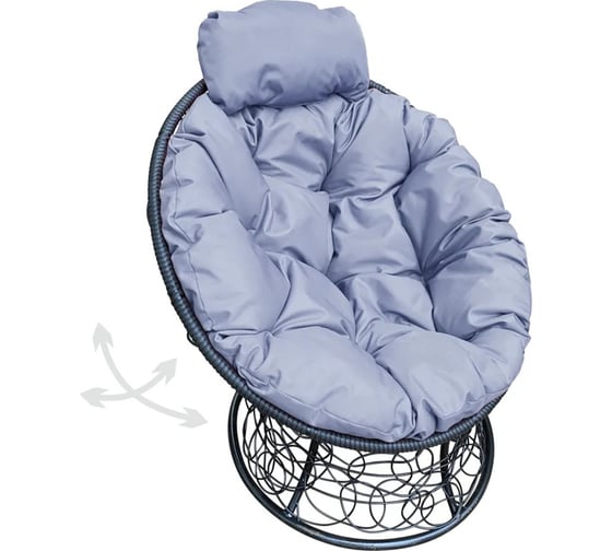 Изображение товара Кресло M-GROUP ПАПАСАН пружинка мини с ротангом чёрное, серая подушка 12090409