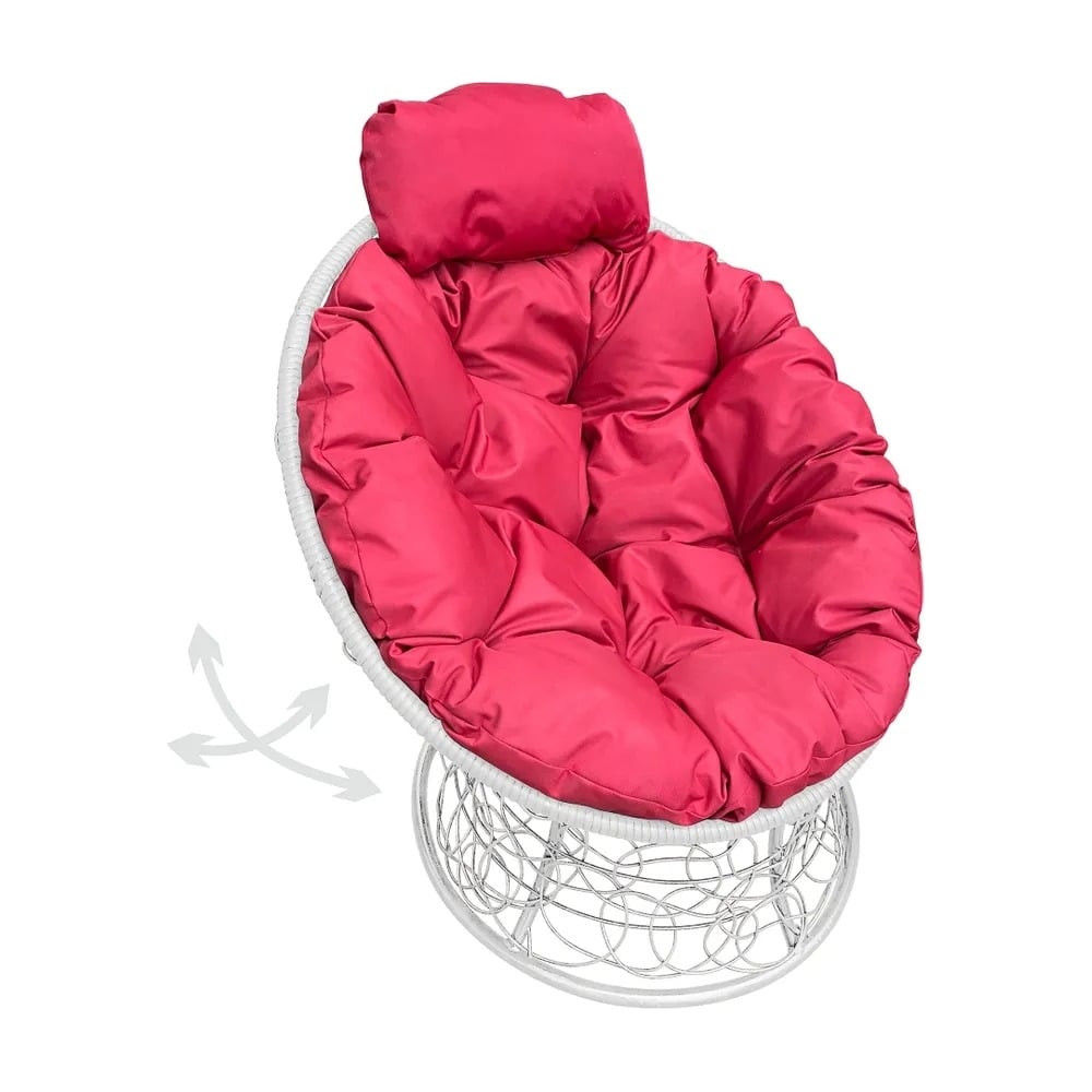 Изображение товара Кресло M-GROUP ПАПАСАН пружинка мини с ротангом белое и красной подушкой