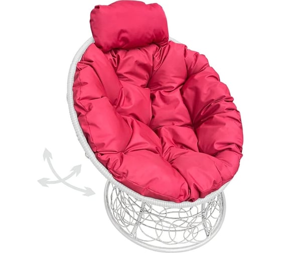 Изображение товара Кресло M-GROUP ПАПАСАН пружинка мини с ротангом белое, красная подушка 12090106