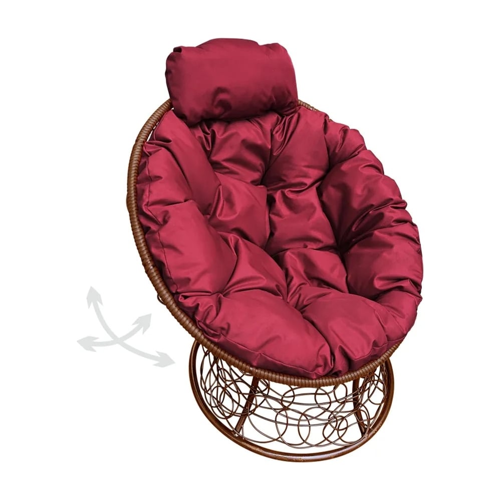 Изображение товара Кресло M-GROUP ПАПАСАН мини с ротангом коричневое и бордовой подушкой