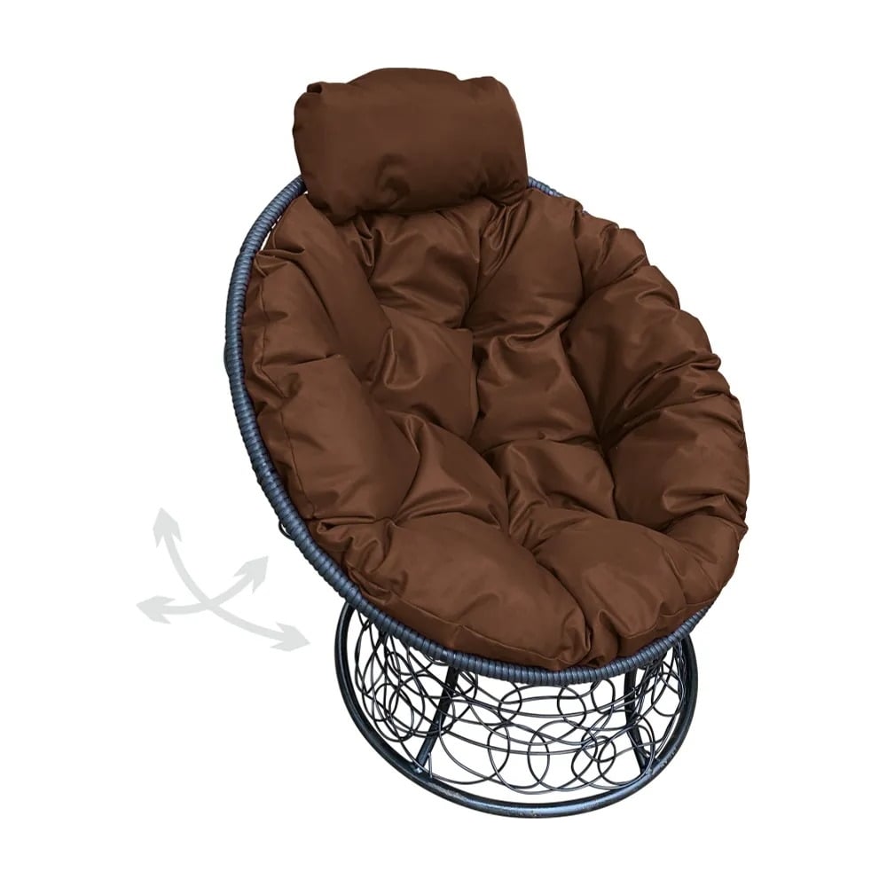 Изображение товара Кресло M-GROUP ПАПАСАН пружинка мини с ротангом черное и коричневое