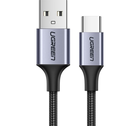 Изображение товара Кабель Ugreen us288 usb-a 2.0 to usb-c cable nickel plating aluminum braid, длина:1,5 м. цвет: черный 60127_