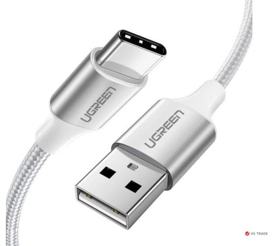 Изображение товара Кабель Ugreen us288 usb-a 2.0 to usb-c cable nickel plating aluminum braid, длина: 1,5м. цвет: серебристый 60132_