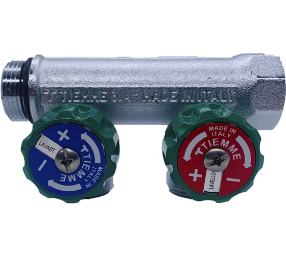 Изображение товара Коллектор Tiemme 2 отвода, регулируемый 3/4"х3/4(18) евроконус Maxima Corner (никель) 1850007 / 1871K