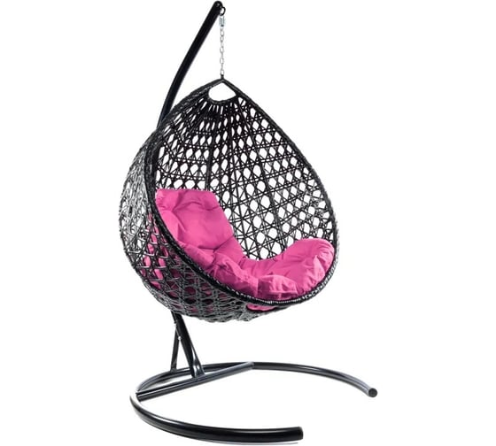 Изображение товара Подвесное кресло M-GROUP КАПЛЯ ЛЮКС с ротангом чёрное, розовая подушка 11030408