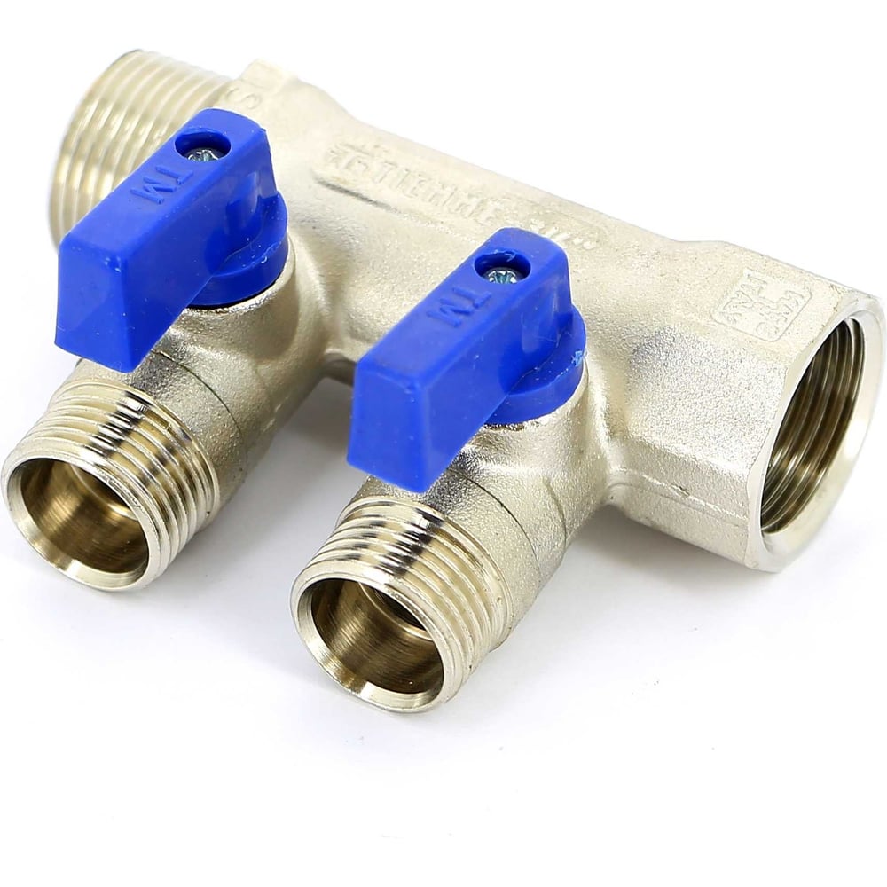 Изображение товара Коллектор Tiemme 2 отвода с шаровыми клапанами 1/2 дюйма никель