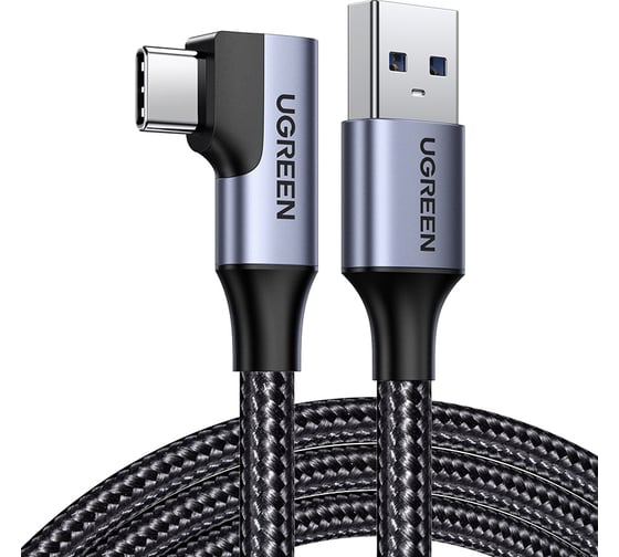 Изображение товара Кабель Ugreen us385 usb-a male to usb-c male 3.0 3a 90-degree angled cable, длина 1 м. цвет: черный _ 20299