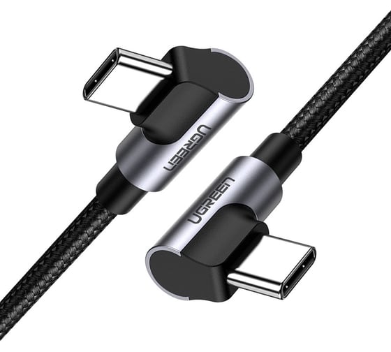 Изображение товара Кабель Ugreen угловойus323 angled usb-c cable aluminum case with braided, длина: 1м. цвет: черный 70529