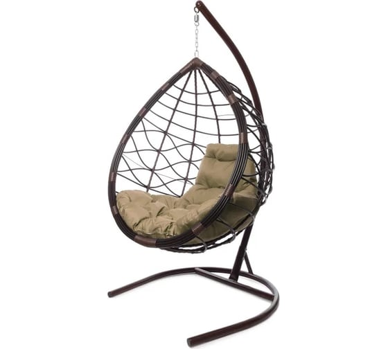 Изображение товара Подвесное кресло ООО Макс Мастер КАПЛЯ ЛОРИ, с ротангом коричневое, бежевая подушка 11530201