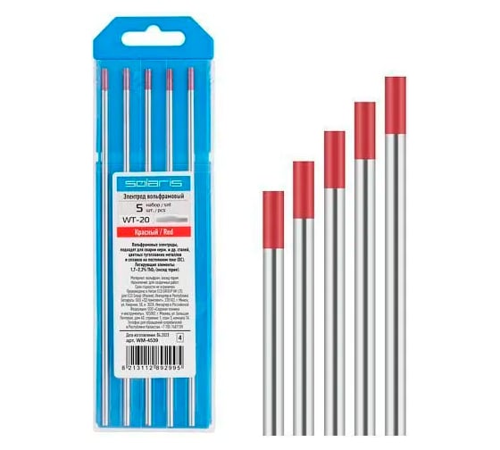 Изображение товара Электрод вольфрамовый красный WT-20 3.2х175 мм, 5 шт SOLARIS WM-4538