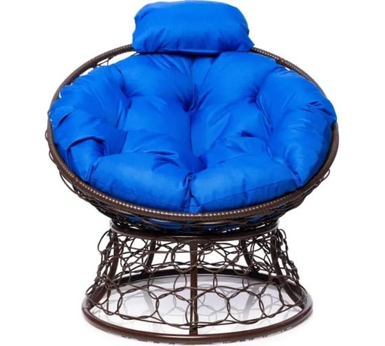 Изображение товара Кресло M-GROUP ПАПАСАН мини с ротангом коричневое, синяя подушка 12070210