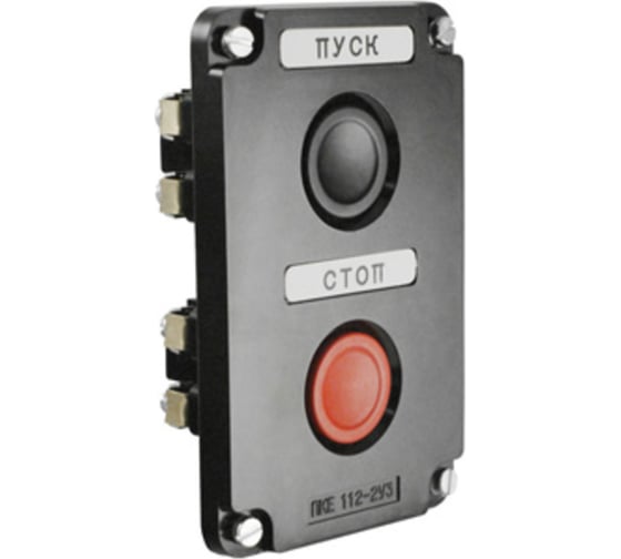 Изображение товара Пост управления Электротехник Пке 122-2 у2, 10а, 660в, 2 элемента, чёрный и красный цилиндр, в нишу, ip54, ET519060