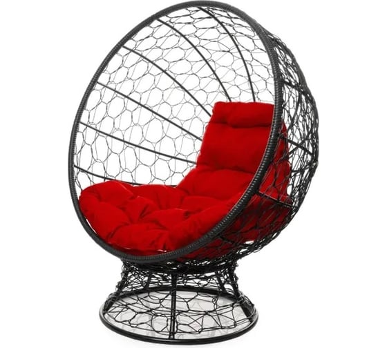 Изображение товара Кресло M-GROUP КОКОС на подставке с ротангом чёрное, красная подушка 11590406