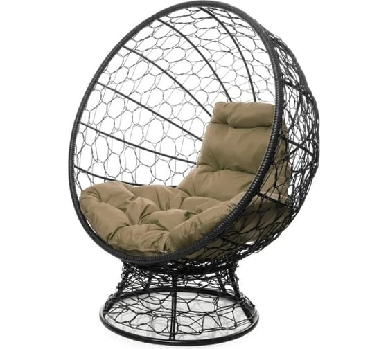Изображение товара Кресло M-GROUP КОКОС на подставке с ротангом чёрное, бежевая подушка 11590401