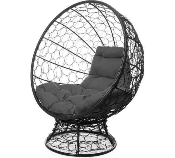 Изображение товара Кресло M-GROUP КОКОС на подставке с ротангом чёрное, серая подушка 11590409