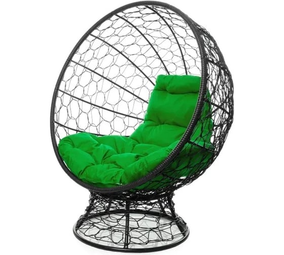 Изображение товара Кресло M-GROUP КОКОС на подставке с ротангом чёрное, зелёная подушка 11590404