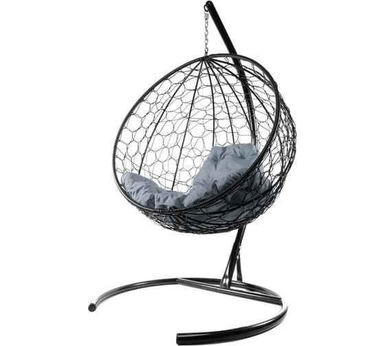 Изображение товара Подвесное кресло M-GROUP КРУГ с ротангом чёрное, серая подушка 11050409