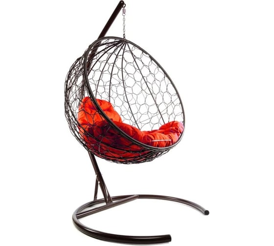 Изображение товара Подвесное кресло M-GROUP КРУГ с ротангом коричневое, красная подушка 11050206