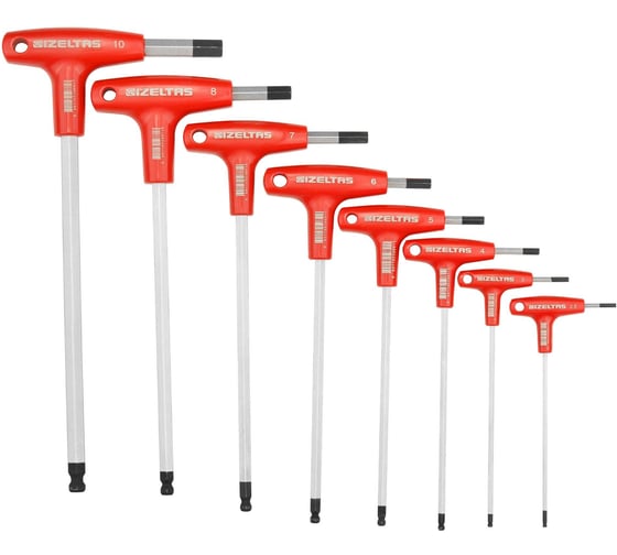 Изображение товара Набор Т-образных ключей с шаром с рукояткой 2.5-10мм 8 предметов IZELTAS 4921008108