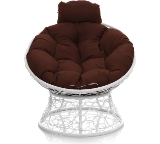 Изображение товара Кресло M-GROUP ПАПАСАН мини с ротангом белое, коричневая подушка 12070105