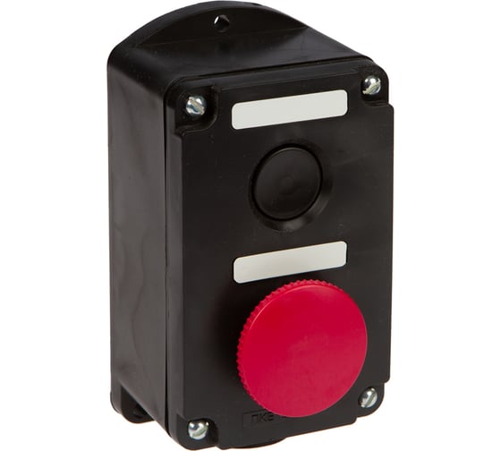 Изображение товара Пост управления Электротехник Пке 222-2 у2, 10а, 660в, 2 элемента, чёрный цилиндр и красный гриб, накладной, ip54, ET519077