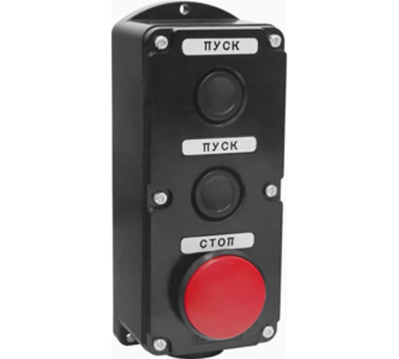 Изображение товара Пост управления Электротехник Пке 222-3 у2, 10а, 660в, 3 элемента, чёрный цилиндр и красный гриб, накладной, ip54, ET519079