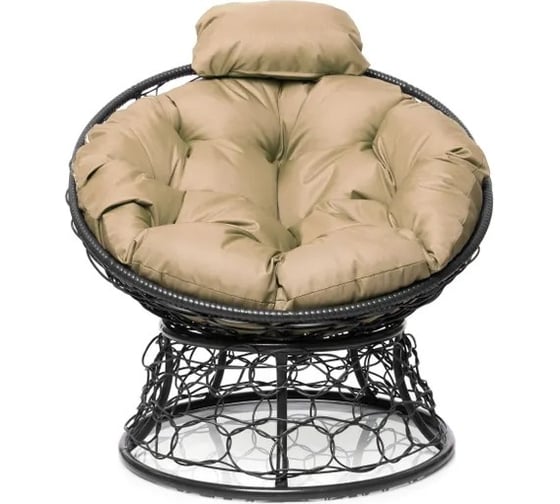 Изображение товара Кресло M-GROUP ПАПАСАН мини с ротангом чёрное, бежевая подушка 12070401