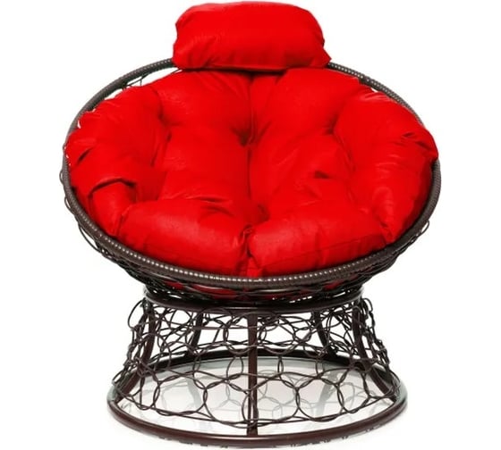 Изображение товара Кресло M-GROUP ПАПАСАН мини с ротангом коричневое, красная подушка 12070206