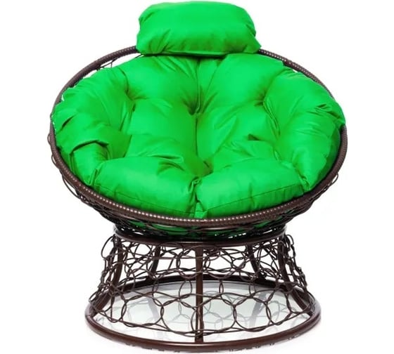 Изображение товара Кресло M-GROUP ПАПАСАН мини с ротангом коричневое, зелёная подушка 12070204