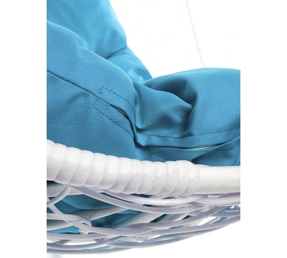 Изображение товара Подвесное кресло M-GROUP КРУГ с ротангом белое, голубая подушка 11050103