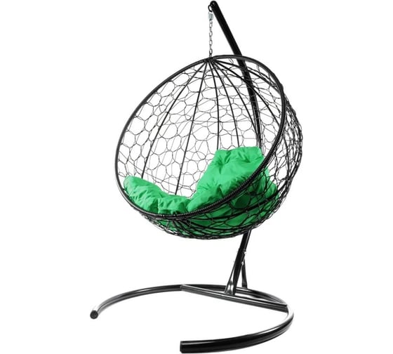 Изображение товара Подвесное кресло M-GROUP КРУГ с ротангом чёрное, зелёная подушка 11050404