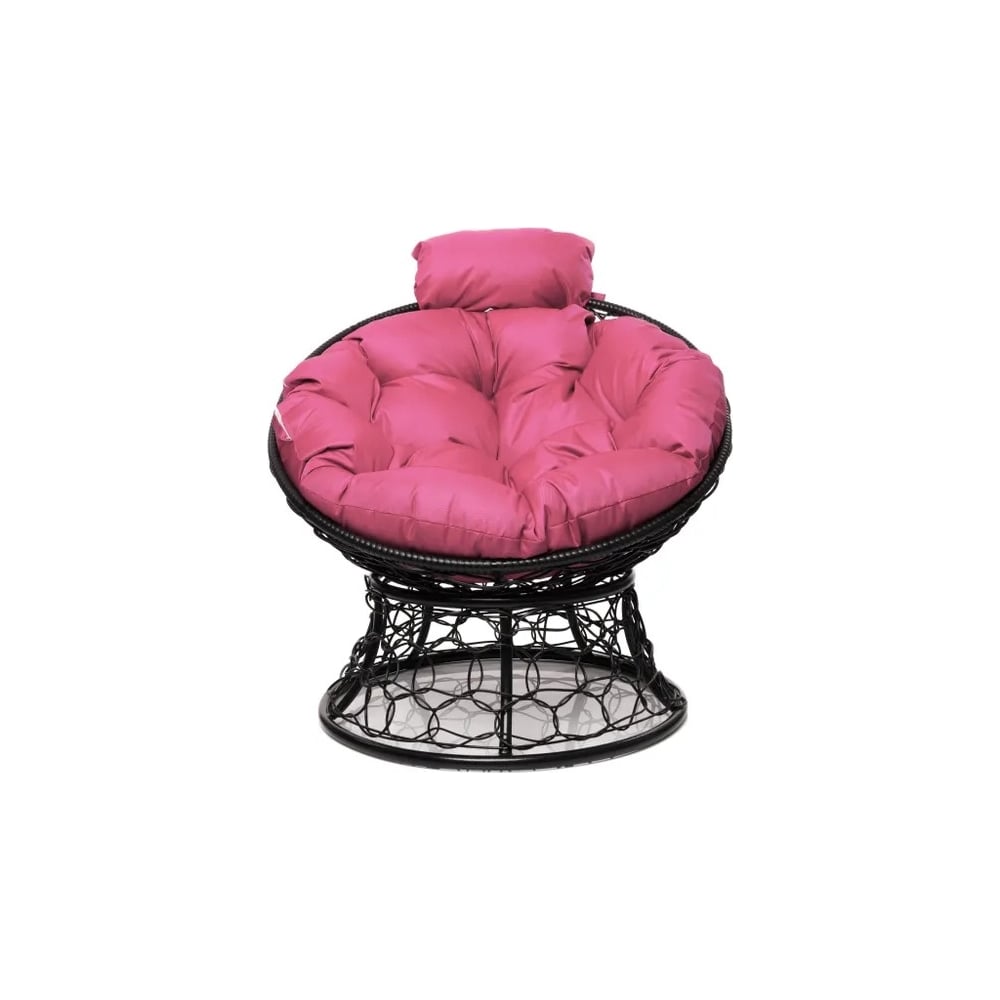 Изображение товара Кресло M-GROUP ПАПАСАН мини с ротангом черное и розовая подушка