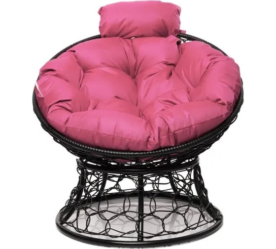 Изображение товара Кресло M-GROUP ПАПАСАН мини с ротангом чёрное, розовая подушка 12070408