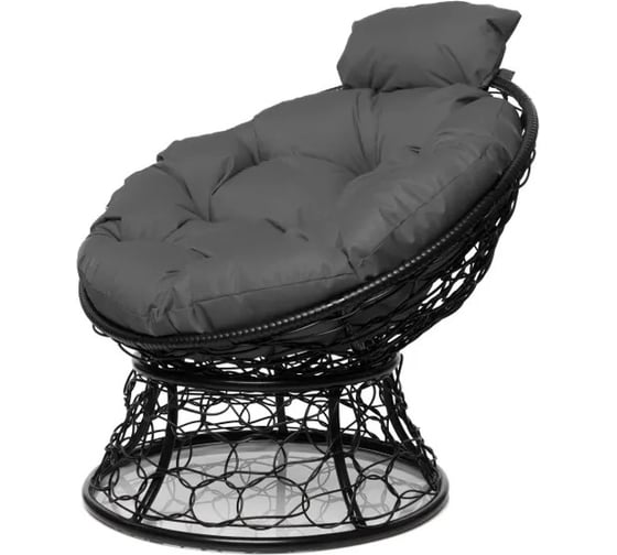 Изображение товара Кресло M-GROUP ПАПАСАН мини с ротангом чёрное, серая подушка 12070409