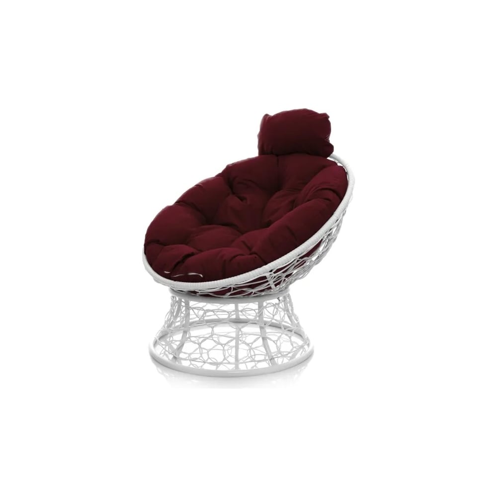 Изображение товара Кресло с ротангом M-GROUP ПАПАСАН мини белое с бордовой подушкой