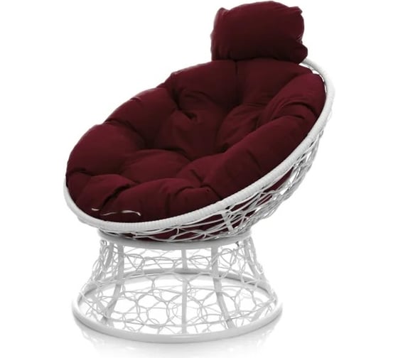 Изображение товара Кресло M-GROUP ПАПАСАН мини с ротангом белое, бордовая подушка 12070102