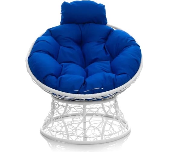 Изображение товара Кресло M-GROUP ПАПАСАН мини с ротангом белое, синяя подушка 12070110