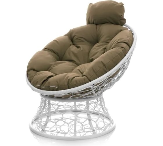 Изображение товара Кресло M-GROUP ПАПАСАН мини с ротангом белое, бежевая подушка 12070101