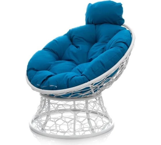 Изображение товара Кресло M-GROUP ПАПАСАН мини с ротангом белое, голубая подушка 12070103
