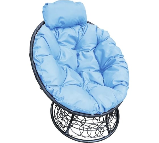 Изображение товара Кресло M-GROUP ПАПАСАН мини с ротангом чёрное, голубая подушка 12070403
